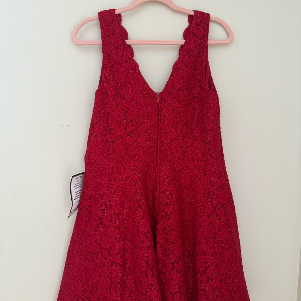 City Studio Womens Lace Glitter Lined Sleeveless V Neck Mini Evening Fit + Flare